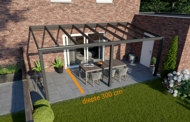 veranda nice en easy antraciet glas 600x300 cm diepte